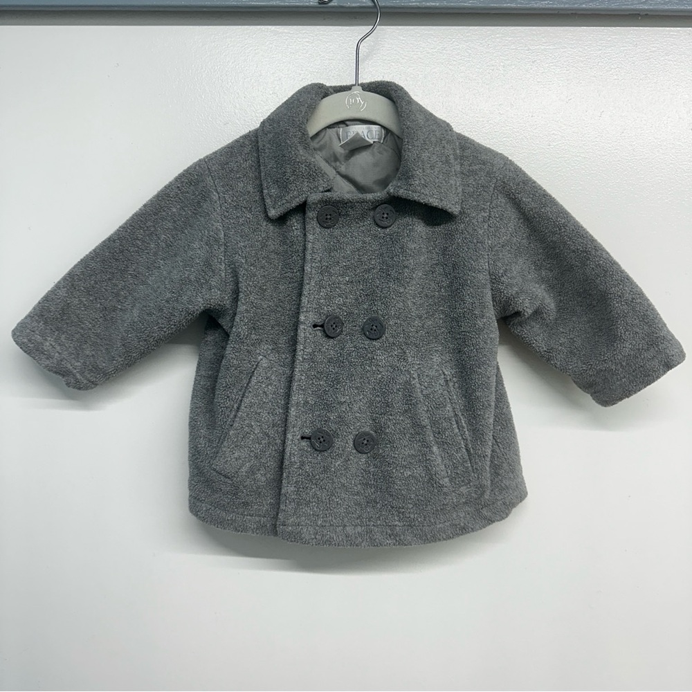The Children’s Place Grey Fleece Peacoat Jacket 12 M Coat Toddler Girls Boys
